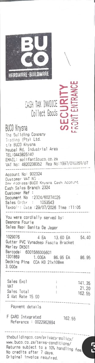 Photo of the Buco receipt the buyer just scanned